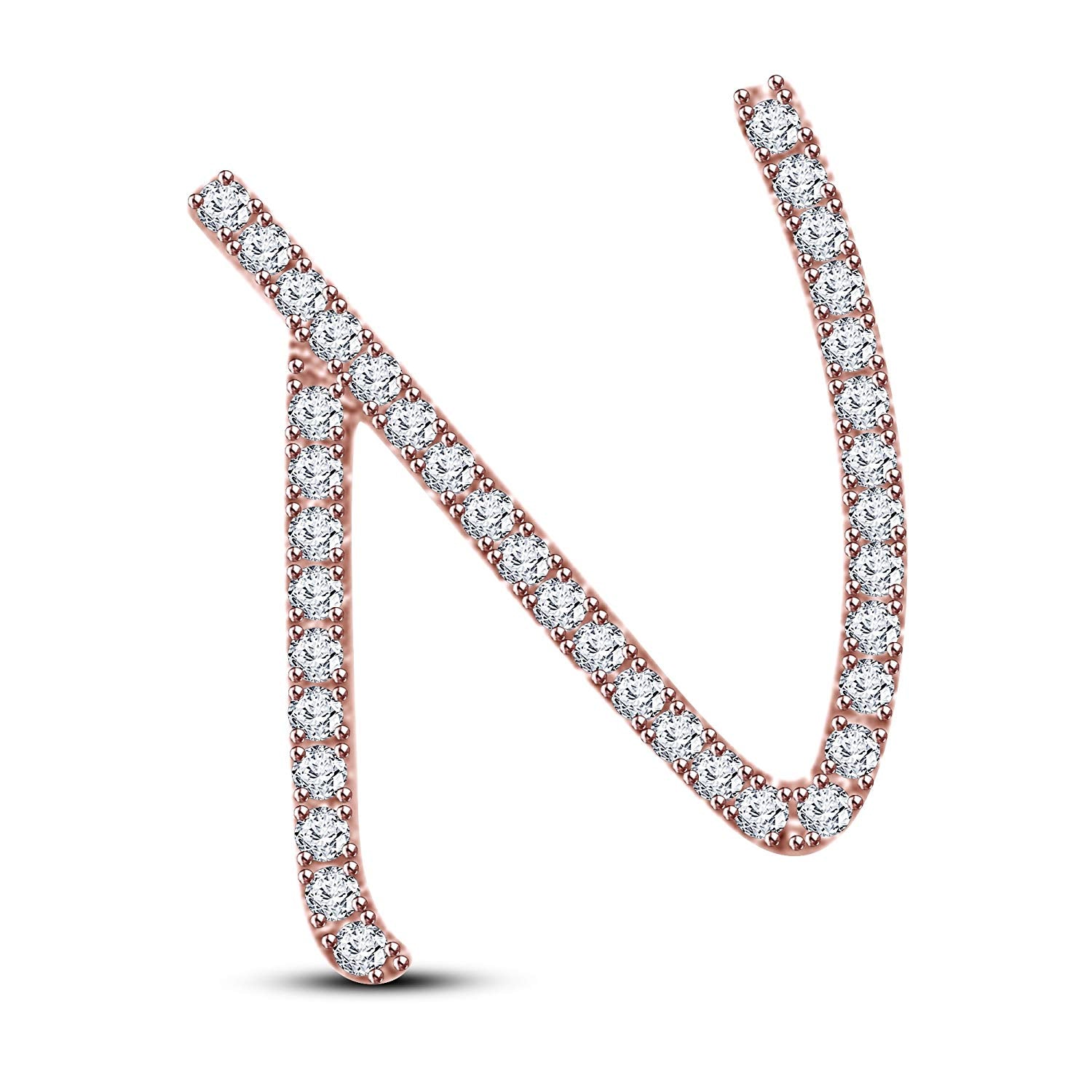 Mothers Day 14K Rose Gold Over .925 Sterling Silver White Cubic Zirconia Alphabet N Letter Pendant Pave Set - atjewels.in