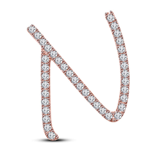 Mothers Day 14K Rose Gold Over .925 Sterling Silver White Cubic Zirconia Alphabet N Letter Pendant Pave Set - atjewels.in