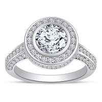 atjewels 18K White Gold Over Solid 925 Sterling Silver Round Cut Bezel Setting Solitaire with Accents Ring Free Size MOTHER'S DAY SPECIAL OFFER - atjewels.in
