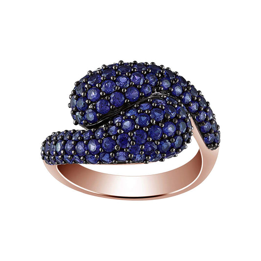 atjewels Round Cut Blue Sapphire Three-tone Gold Over Sterling Silver Bypass Ring For Women's & Girl's Holi Festival Special Offers (Yellow Gold) - atjewels.in