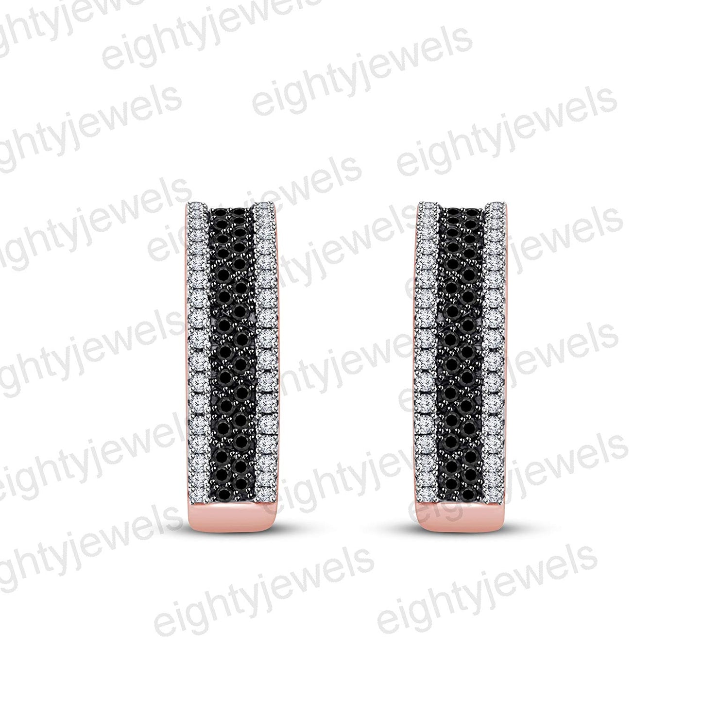 atjewels 14K Rose Gold Over .925 Sterling Silver Round Cut Black & White CZ Half Circle Stud Earrings For Women's MOTHER'S DAY SPECIAL OFFER - atjewels.in