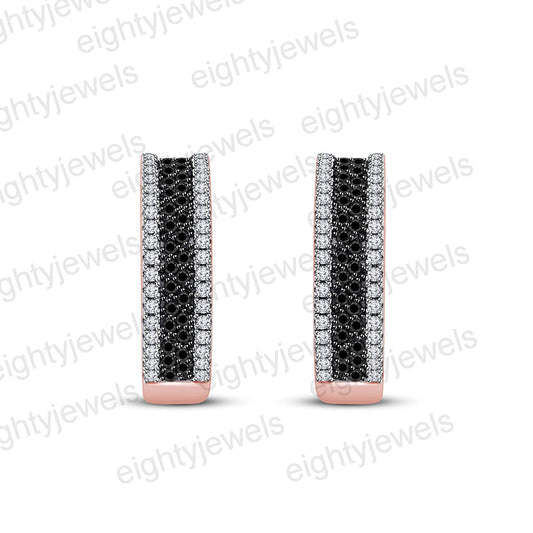 atjewels 14K Rose Gold Over .925 Sterling Silver Round Cut Black & White CZ Half Circle Stud Earrings For Women's MOTHER'S DAY SPECIAL OFFER - atjewels.in