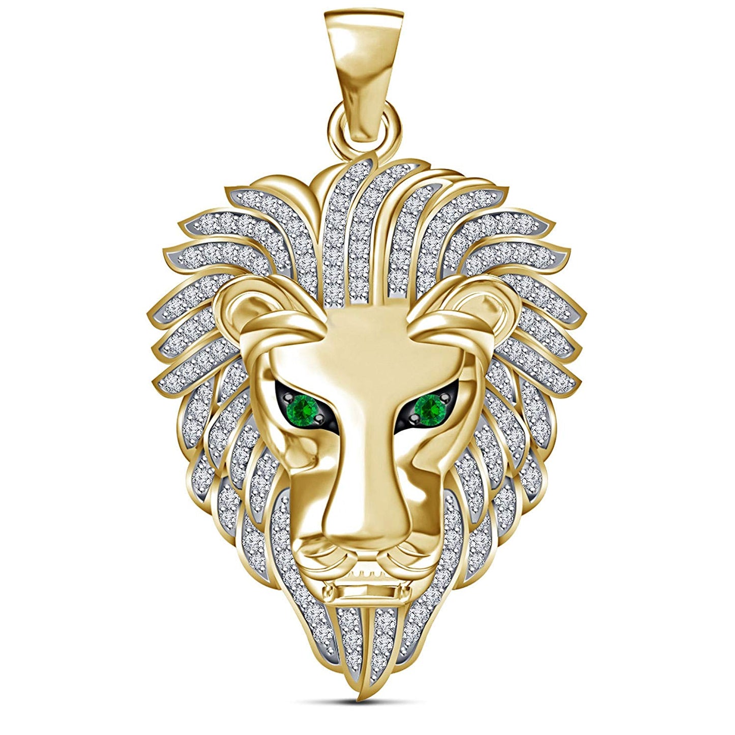 atjewels Round Cut Green Emerald & White CZ 14k Yellow Gold Over .925 Sterling Silver Lion Pendant For Unisex For MOTHER'S DAY SPECIAL OFFER - atjewels.in