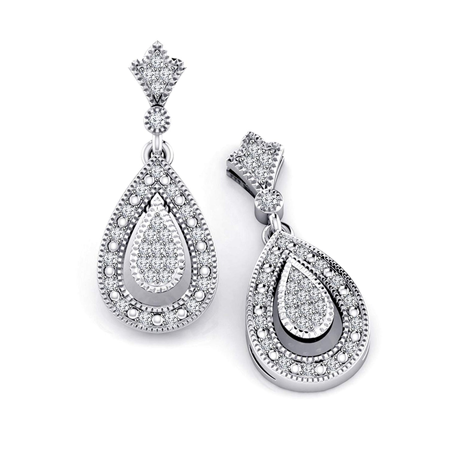 atjewels 14K White Gold Over .925 Silver Round Cut Dangle & Drop Earrings For Women's MOTHER'S DAY SPECIAL OFFER - atjewels.in