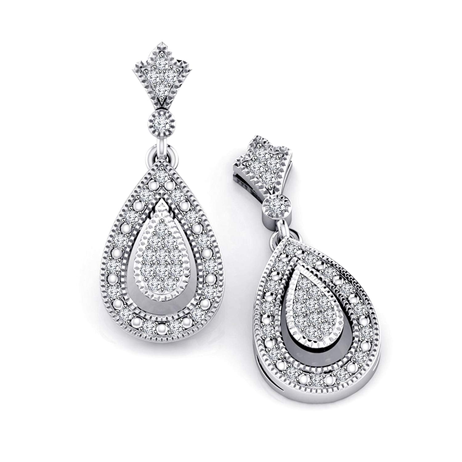 atjewels 14K White Gold Over .925 Silver Round Cut Dangle & Drop Earrings For Women's MOTHER'S DAY SPECIAL OFFER - atjewels.in