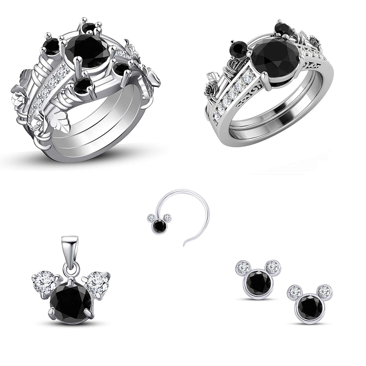 atjewels 14K White Gold Over 925 Sterling Round Diamond Mickey Mouse Party Jewelry Set MOTHER'S DAY SPECIAL OFFER - atjewels.in