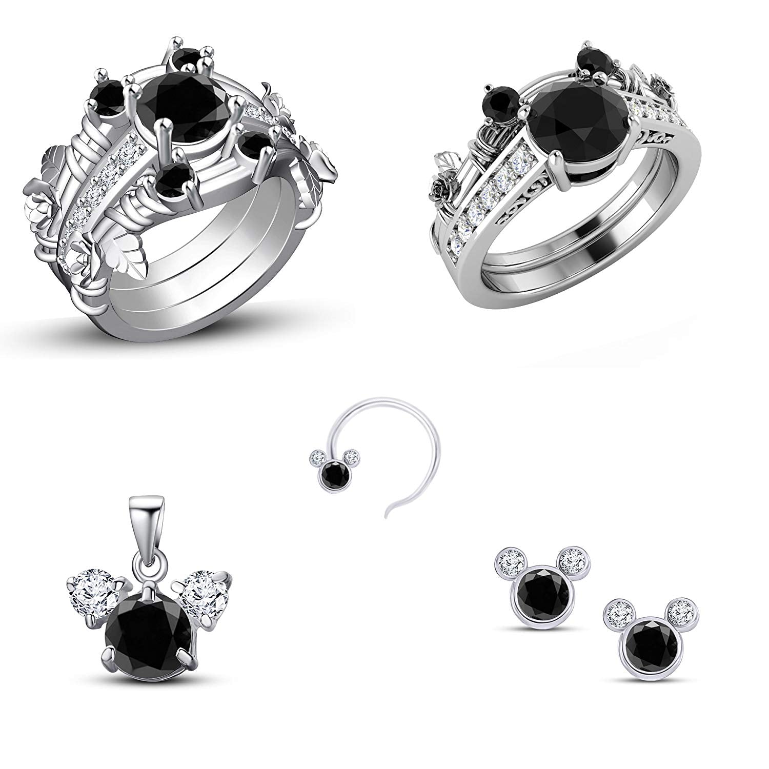 atjewels 14K White Gold Over 925 Sterling Round Diamond Mickey Mouse Party Jewelry Set MOTHER'S DAY SPECIAL OFFER - atjewels.in