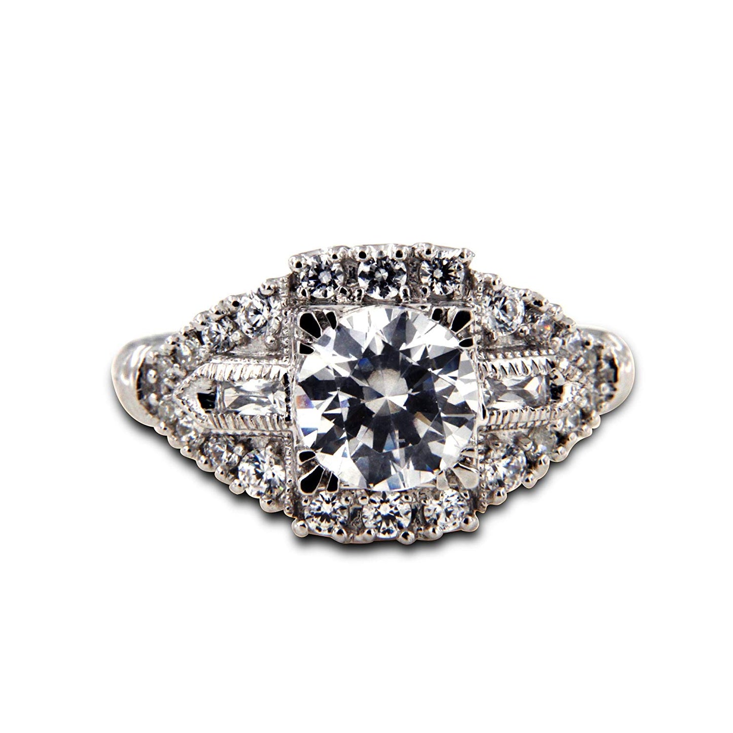 atjewels Baguette and Round Shape White CZ Solitaire With Accent Ring MOTHER'S DAY SPECIAL OFFER - atjewels.in