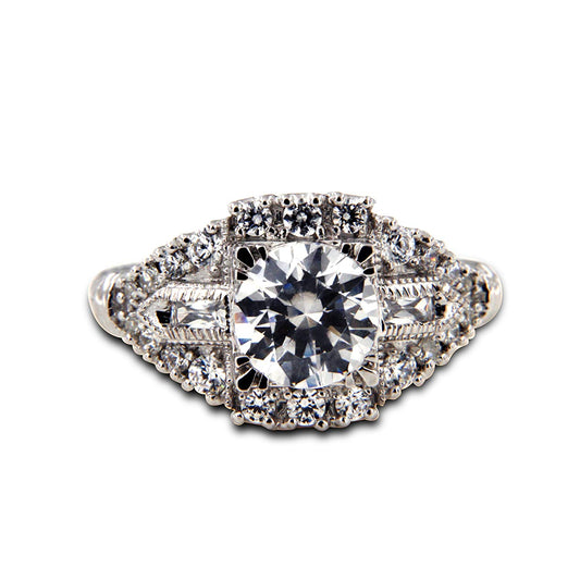 atjewels Baguette and Round Shape White CZ Solitaire With Accent Ring MOTHER'S DAY SPECIAL OFFER - atjewels.in