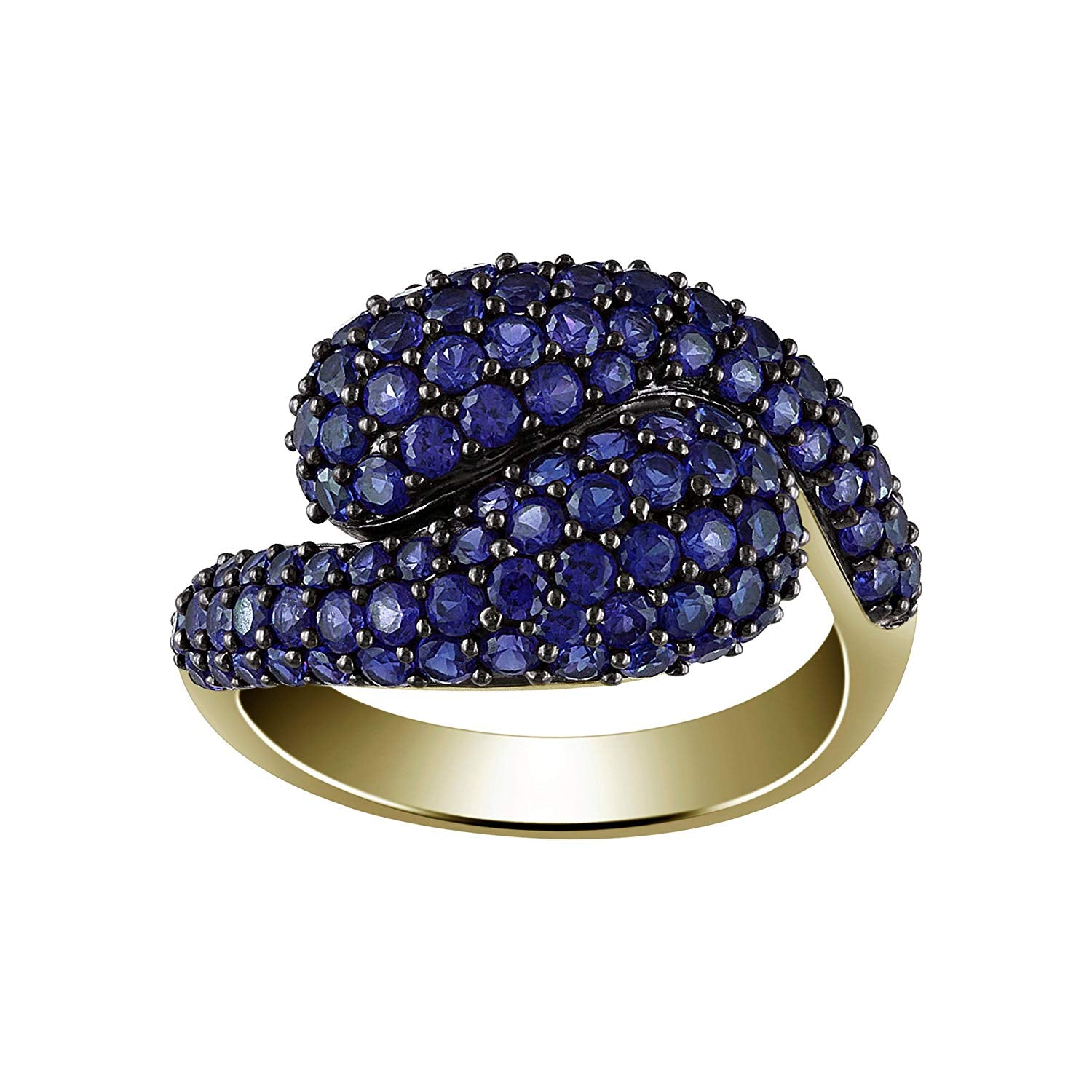 atjewels Round Cut Blue Sapphire Three-tone Gold Over Sterling Silver Bypass Ring For Women's & Girl's Holi Festival Special Offers (Yellow Gold) - atjewels.in