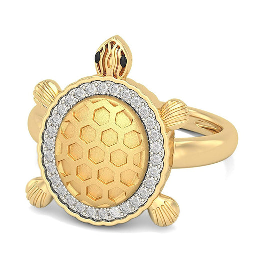 atjewels Marquise & Round Cut Black & White Cubic Zirconia 14k Yellow Gold Over Sterling Silver Tortoise Ring For Unisex - atjewels.in