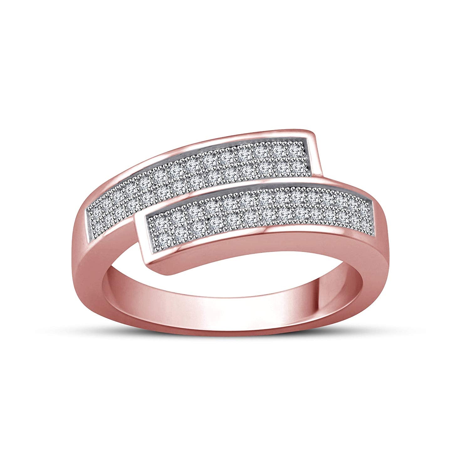 atjewels White Cubic Zirconia in 14K Rose Gold Over 925 Sterling Silver Band Ring With Pave Setting MOTHER'S DAY SPECIAL OFFER - atjewels.in