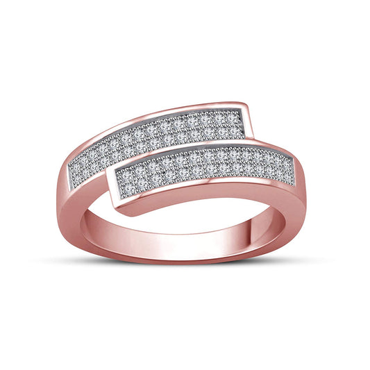 atjewels White Cubic Zirconia in 14K Rose Gold Over 925 Sterling Silver Band Ring With Pave Setting MOTHER'S DAY SPECIAL OFFER - atjewels.in