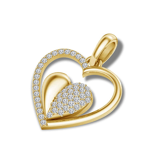 atjewels 18K Yellow Gold Over .925 Sterling Silver White Diamond Double Heart Pendant for Women's MOTHER'S DAY SPECIAL OFFER - atjewels.in