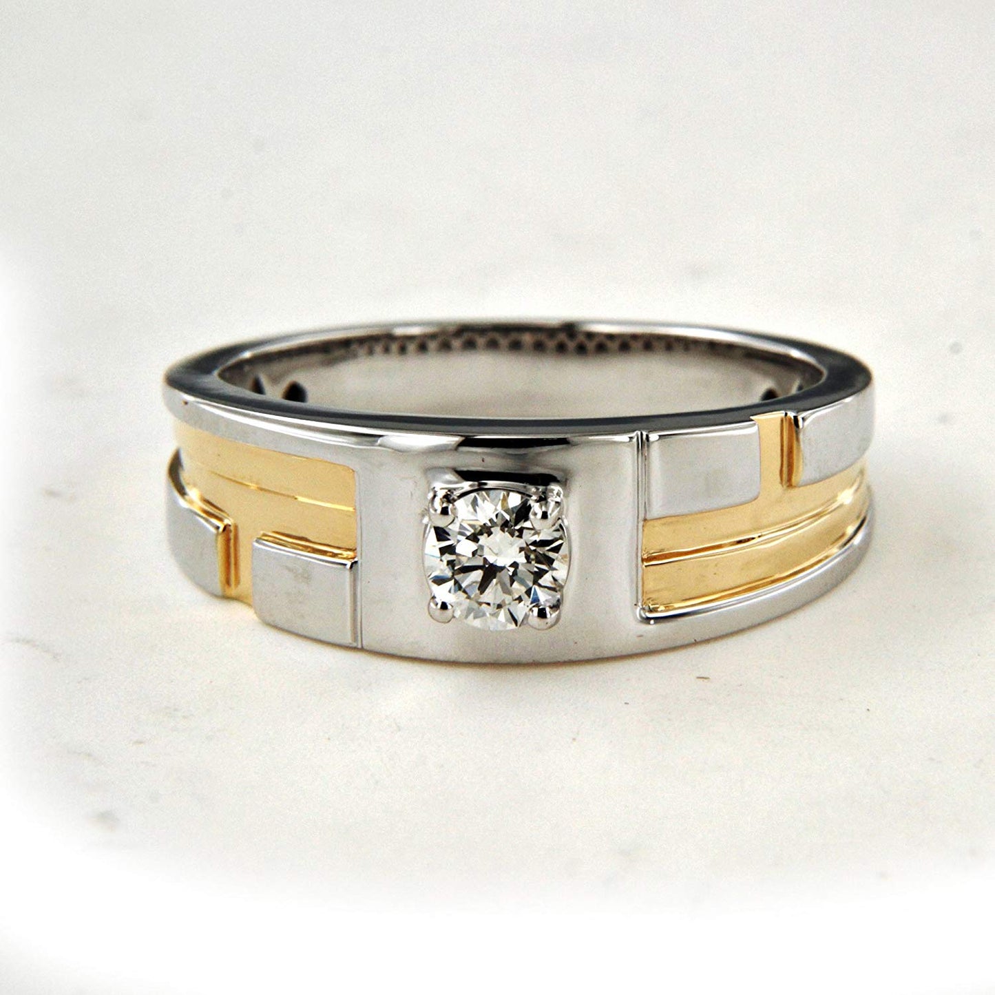 atjewels 18K White & Yellow Gold On Sterling Silver Round Cut White CZ Men's Band Ring MOTHER'S DAY SPECIAL OFFER - atjewels.in