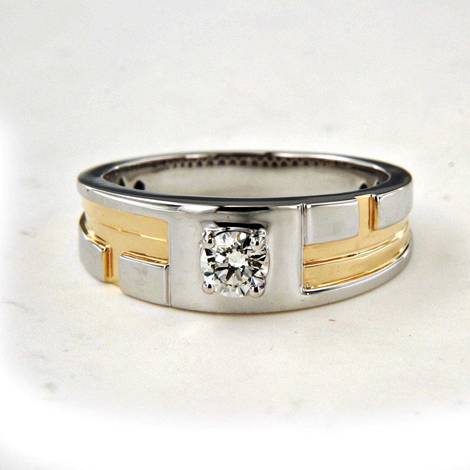 atjewels 18K White & Yellow Gold On Sterling Silver Round Cut White CZ Men's Band Ring MOTHER'S DAY SPECIAL OFFER - atjewels.in