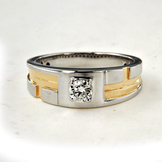 atjewels 18K White & Yellow Gold On Sterling Silver Round Cut White CZ Men's Band Ring MOTHER'S DAY SPECIAL OFFER - atjewels.in