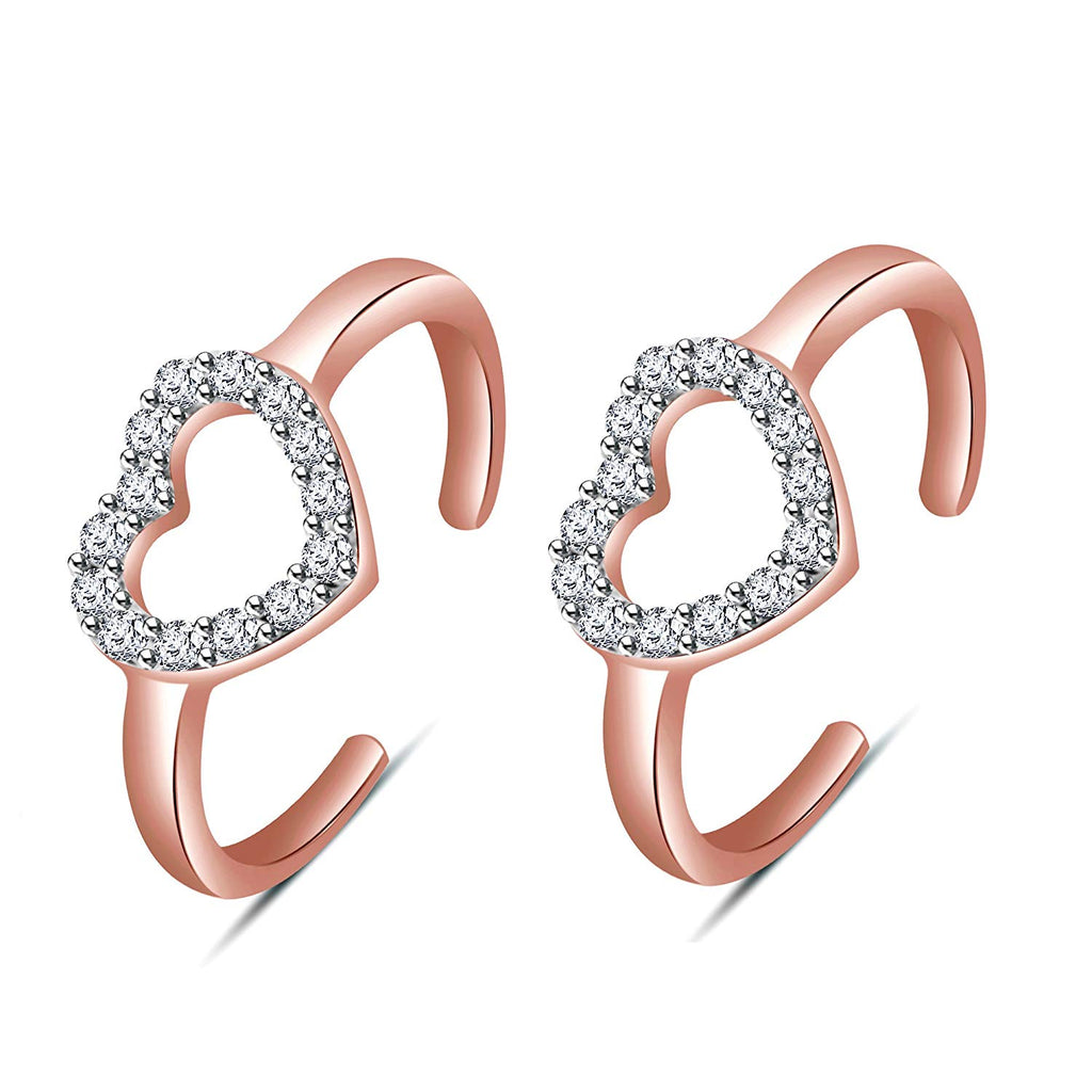 atjewels 18K Solid Rose Gold Over 925 Sterling Silver Round White CZ Heart Shape ToeRing Available In Pair For Women - atjewels.in