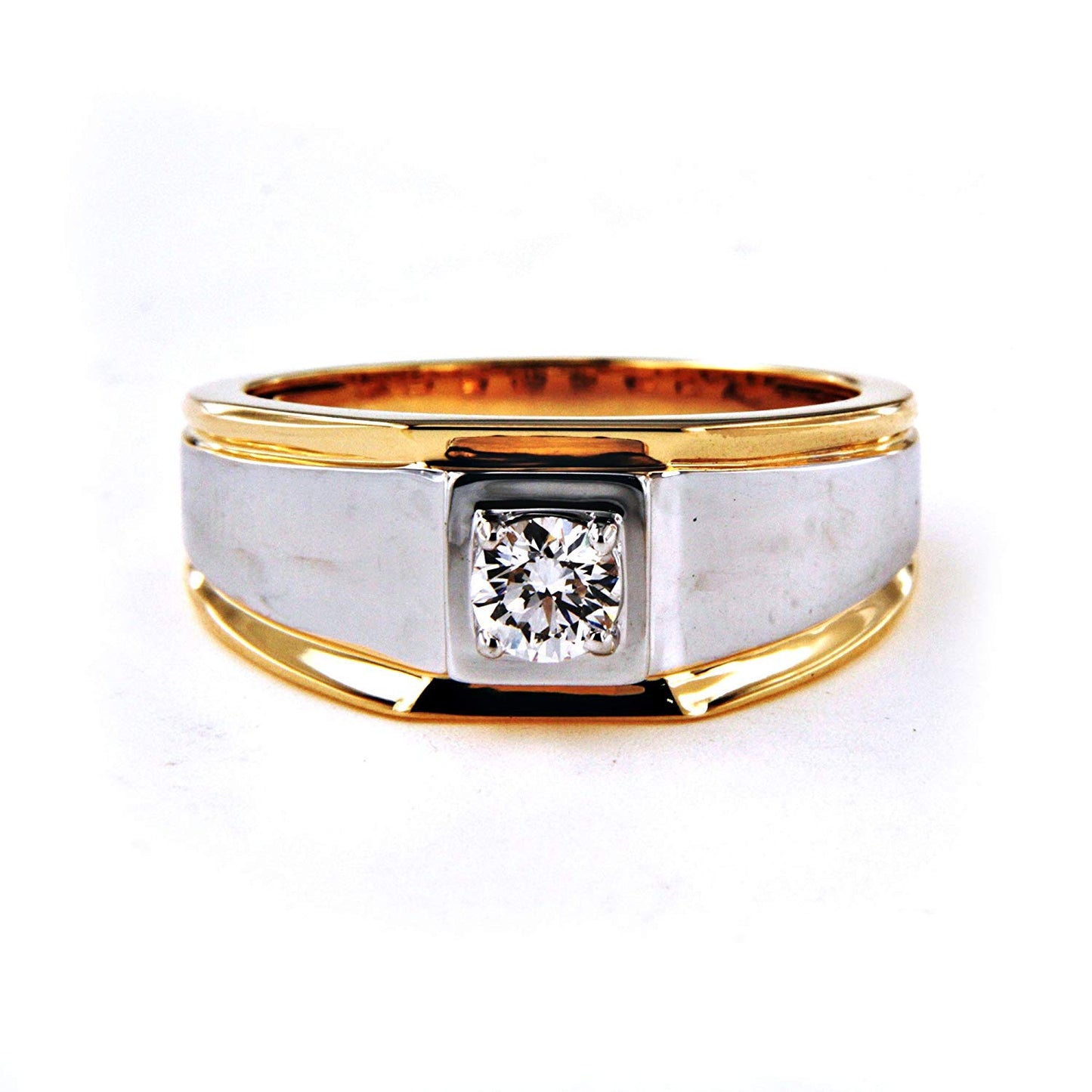 atjewels 14K White & Yellow Gold On Silver Round Cut White CZ Men's Band Ring MOTHER'S DAY SPECIAL OFFER - atjewels.in