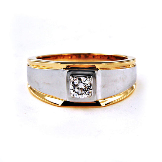 atjewels 14K White & Yellow Gold On Silver Round Cut White CZ Men's Band Ring MOTHER'S DAY SPECIAL OFFER - atjewels.in