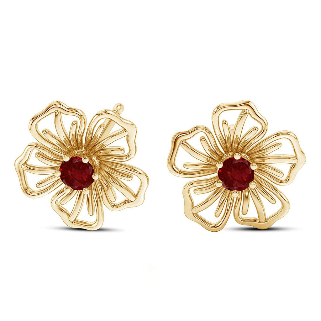 atjewels Beautiful 18K Yellow Gold Over .925 Sterling Silver Round Cut Red Ruby Flower Stud Earrings MOTHER'S DAY SPECIAL OFFER - atjewels.in