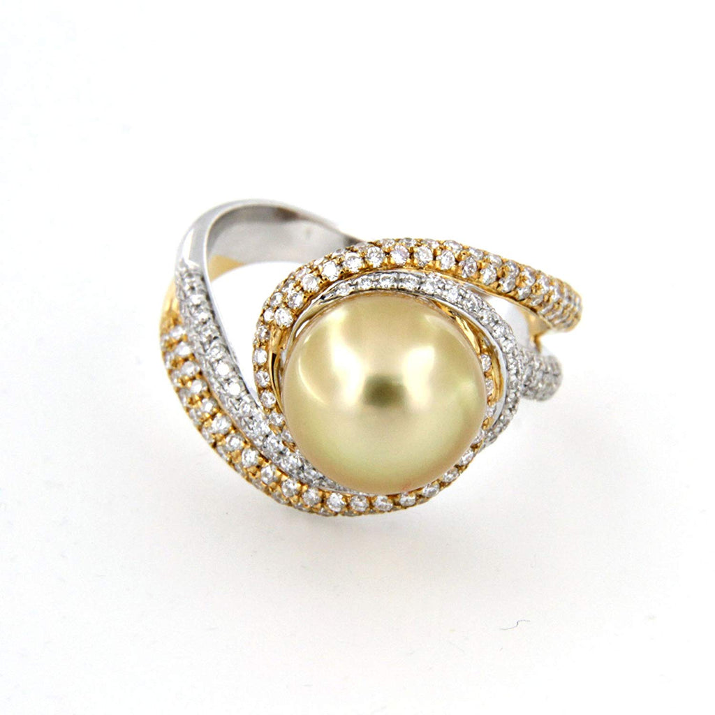 atjewels Solitaire W/Accent Pearl Ring with 18K Two tone Gold Over 925 Sterling Silver For Women's MOTHER'S DAY SPECIAL OFFER - atjewels.in