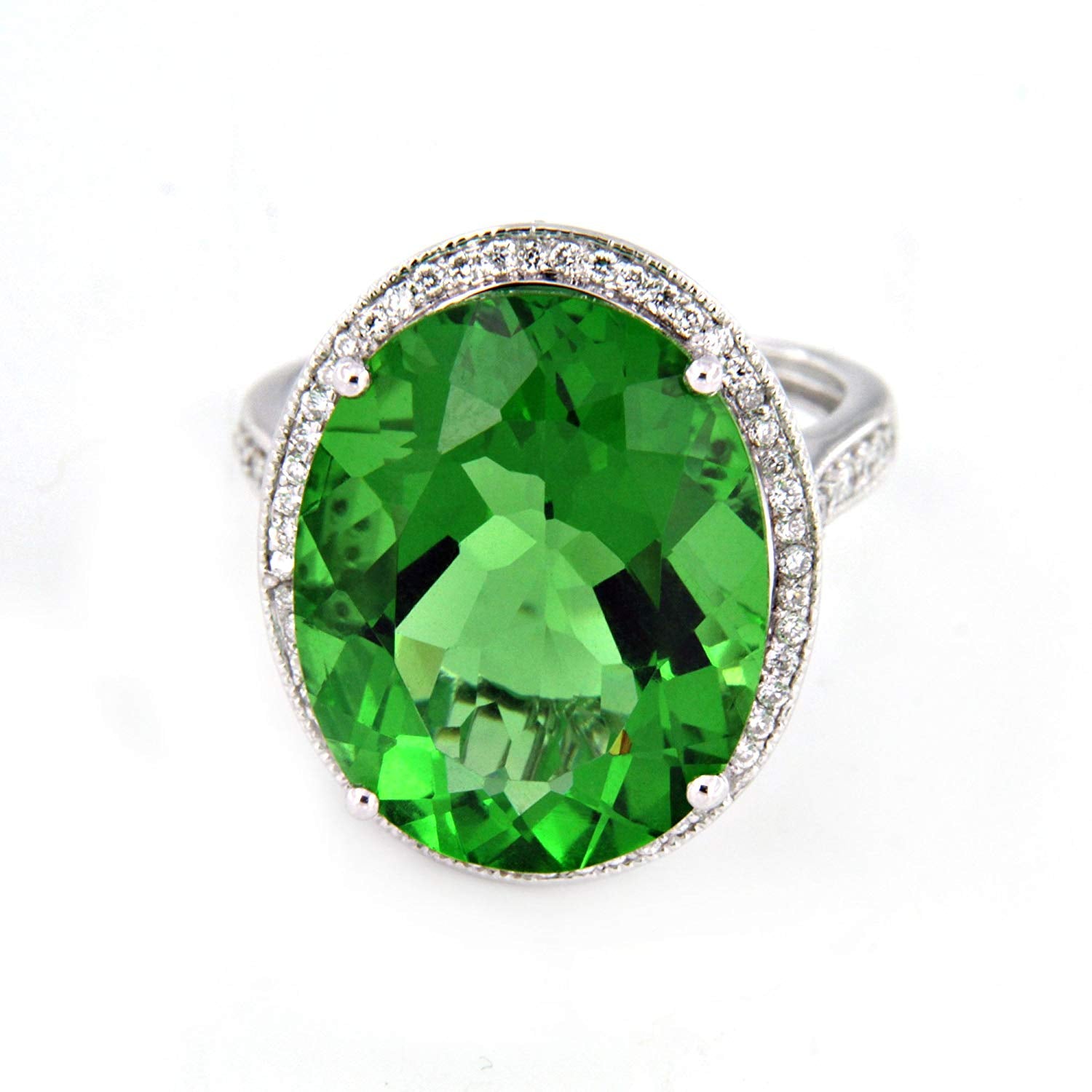 atjewels 18K White Gold Over Sterling 2.26 CT Oval Cut Green Emerald and White Diamond Halo Engagement Ring MOTHER'S DAY SPECIAL OFFER - atjewels.in