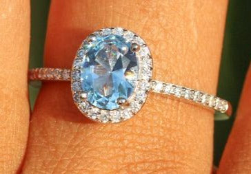 1 CT Oval Cut Blue Aquamarine Diamond 925 Sterling Sliver Women Birthday Anniversary Gift For Her