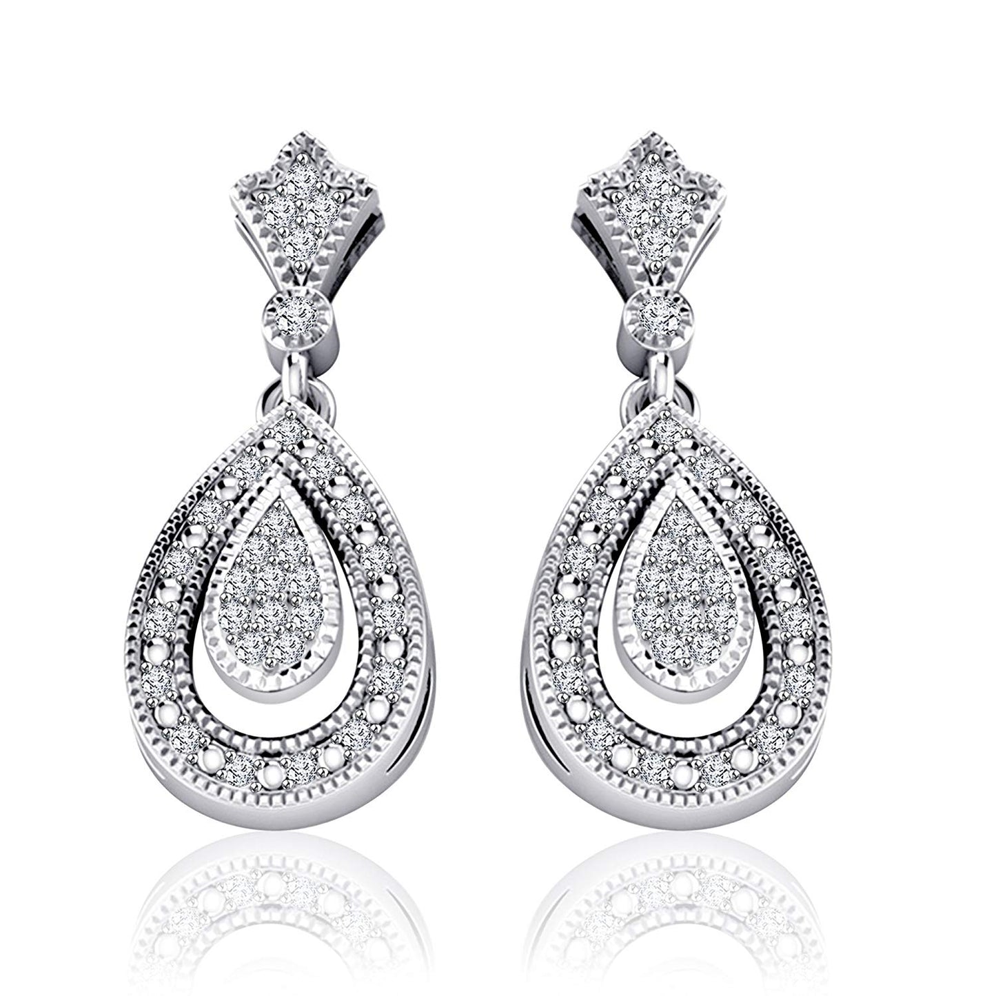 atjewels 14K White Gold Over .925 Silver Round Cut Dangle & Drop Earrings For Women's MOTHER'S DAY SPECIAL OFFER - atjewels.in