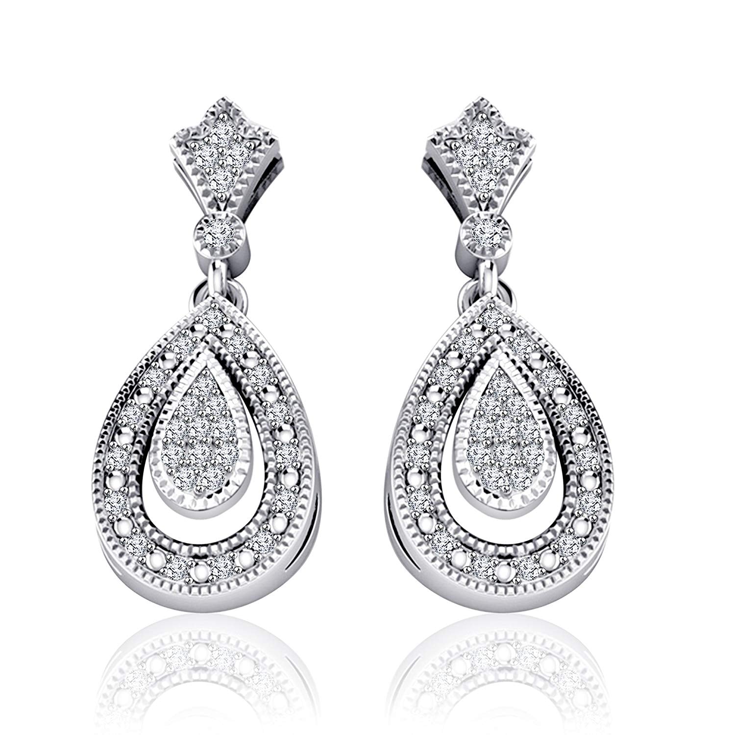atjewels 14K White Gold Over .925 Silver Round Cut Dangle & Drop Earrings For Women's MOTHER'S DAY SPECIAL OFFER - atjewels.in