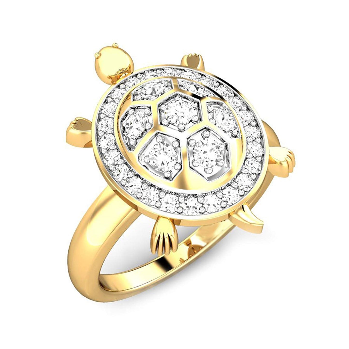 atjewels Round Cut White Cubic Zirconia 14k Yellow Gold Over Sterling Silver Tortoise Ring For Unisex - atjewels.in