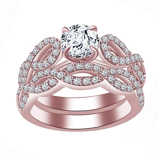 atjewels 14K Rose Gold Over 925 Sterling White CZ Bridal Ring Set For Free Sizing MOTHER'S DAY SPECIAL OFFER - atjewels.in