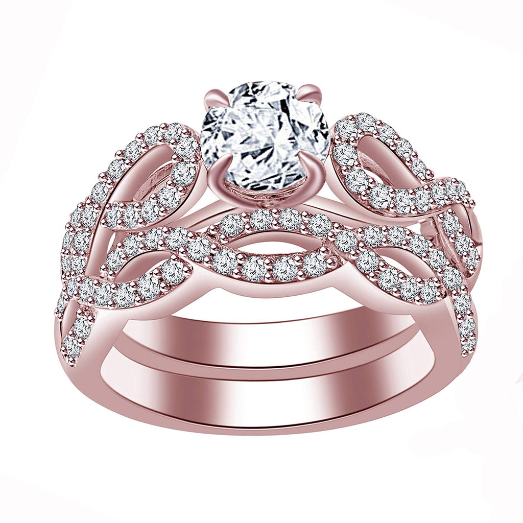 Rose Gold Aquamarine Solitaire Bridal Set in Scalloped Diamond Band | La  More Design