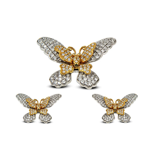 atjewels Round White CZ Butterfly Pendant and Earrings Set in 14K Yellow and White Gold Over 925 Silver MOTHER'S DAY SPECIAL OFFER - atjewels.in
