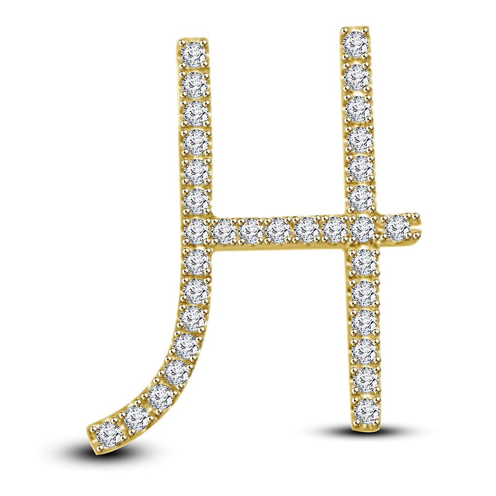 Mothers Day 14K Yellow Gold Over .925 Sterling Silver White Cubic Zirconia Alphabet H Letter Pendant Pave Set - atjewels.in