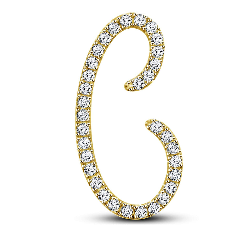 atjewels 14K Yellow Gold Over .925 Sterling Silver White Cubic Zirconia Alphabet C Letter Pendant Pave Set MOTHER'S DAY SPECIAL OFFER - atjewels.in