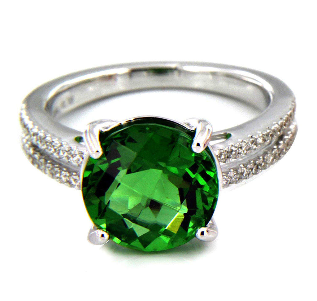 atjewels Excellent Round Cut Green Emerald 18K White Gold Over .925 Sterling Silver Solitaire With Accent Ring MOTHER'S DAY SPECIAL OFFER - atjewels.in