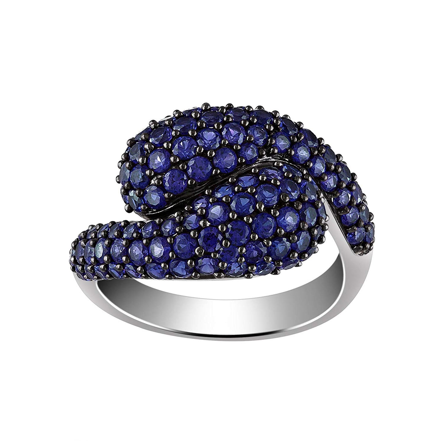 atjewels Round Cut Blue Sapphire Three-tone Gold Over Sterling Silver Bypass Ring For Women's & Girl's Holi Festival Special Offers (Yellow Gold) - atjewels.in