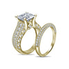 Princess Cut White Cubic Zirconia Diamond 14K Gold Over 925 Sterling Silver Solitaire W/Accents Engagement Wedding Anniversary Band Ring Set For Women's - atjewels.in