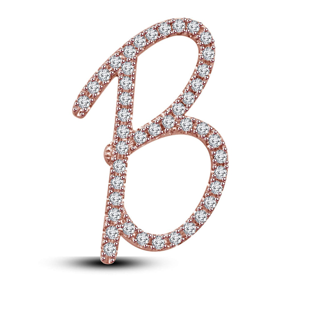 Mothers Day 14K White Gold Over .925 Sterling Silver White Cubic Zirconia Alphabet B Letter Pendant Pave Set - atjewels.in