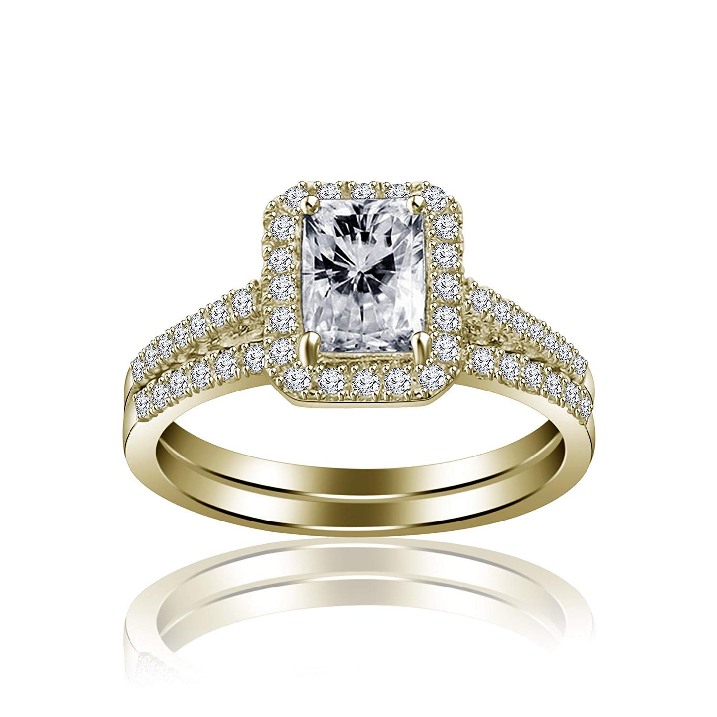 atjewels 14K Yellow Gold Over 925 Sterling Silver White CZ Bridal Ring set MOTHER'S DAY SPECIAL OFFER - atjewels.in