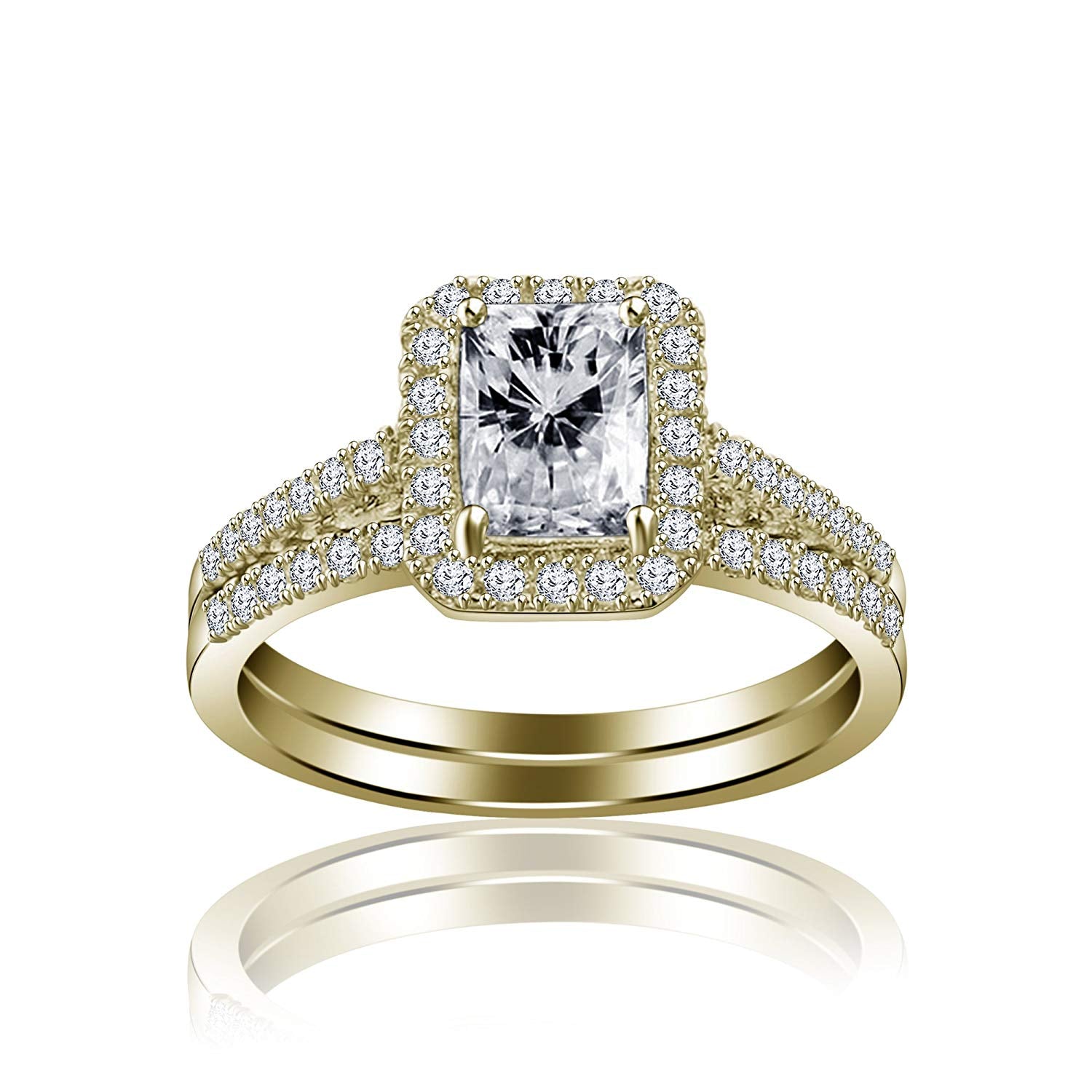 atjewels 14K Yellow Gold Over 925 Sterling Silver White CZ Bridal Ring set MOTHER'S DAY SPECIAL OFFER - atjewels.in