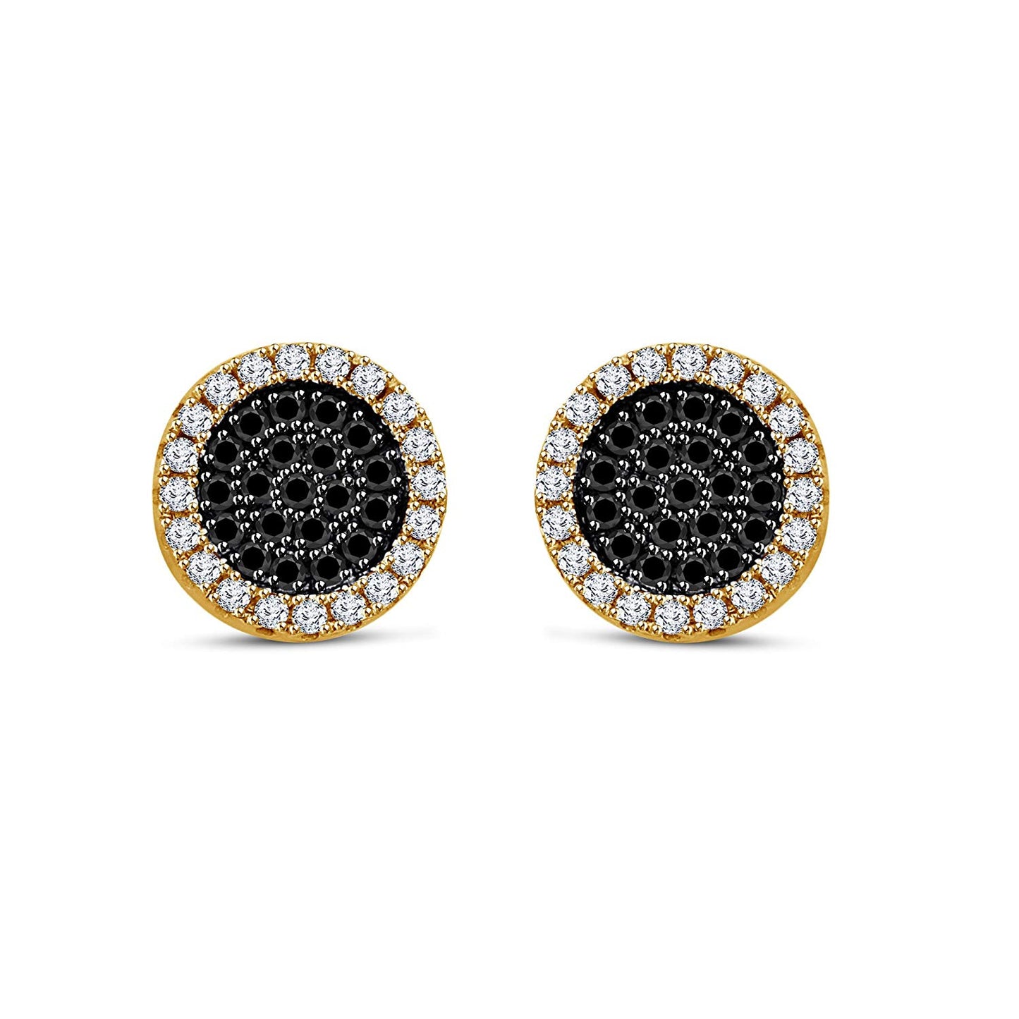atjewels 18k Yellow Gold Plated on 925 Sterling Silver Round White and Black CZ Anniversary Stud Earrings MOTHER'S DAY SPECIAL OFFER - atjewels.in