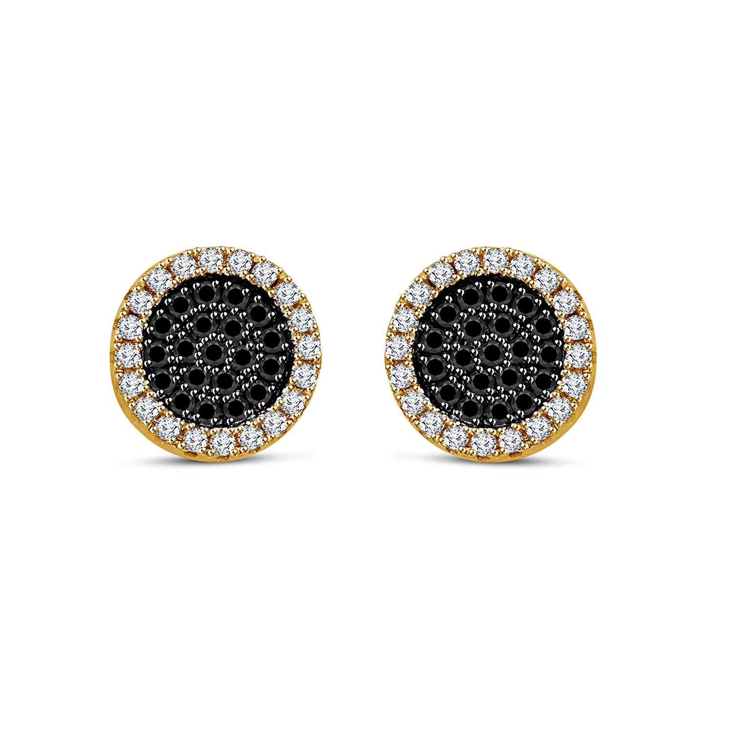 atjewels 18k Yellow Gold Plated on 925 Sterling Silver Round White and Black CZ Anniversary Stud Earrings MOTHER'S DAY SPECIAL OFFER - atjewels.in
