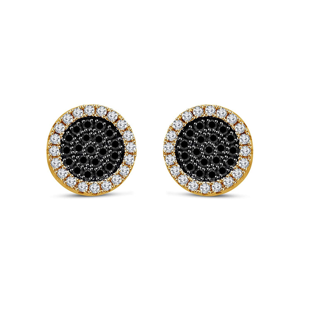 atjewels 18k Yellow Gold Plated on 925 Sterling Silver Round White and Black CZ Anniversary Stud Earrings MOTHER'S DAY SPECIAL OFFER - atjewels.in