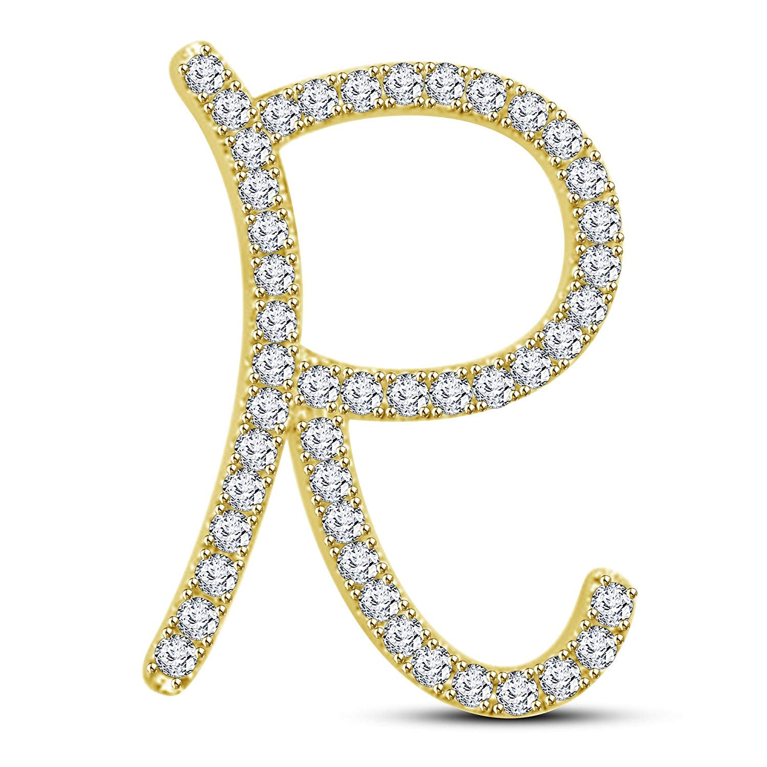 atjewels Mothers Day 14K Yellow Gold Over .925 Sterling Silver White Cubic Zirconia Alphabet R Letter Pendant Pave Set MOTHER'S DAY SPECIAL OFFER - atjewels.in