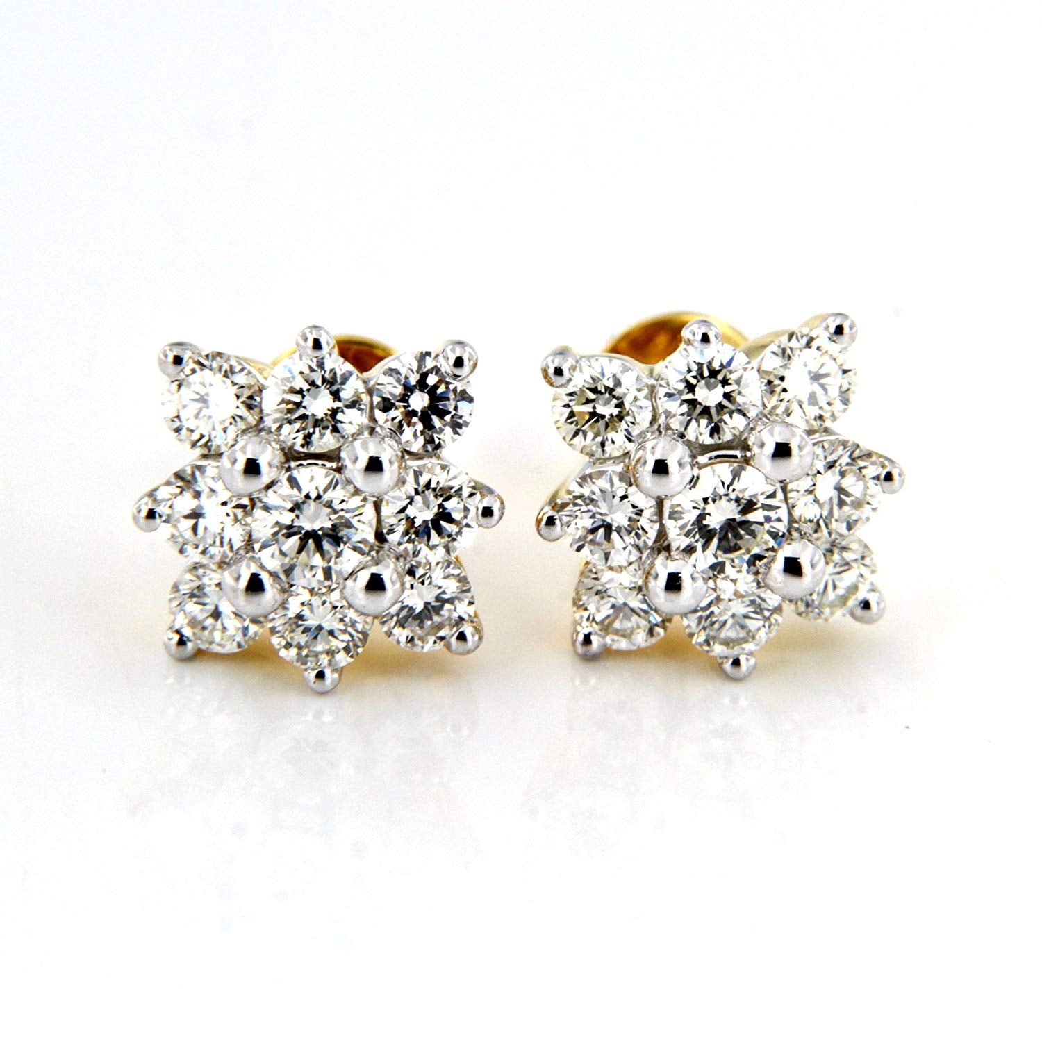 ROUND DIAMOND CLUSTER STUD EARRINGS YELLOWGOLD  Gempetit