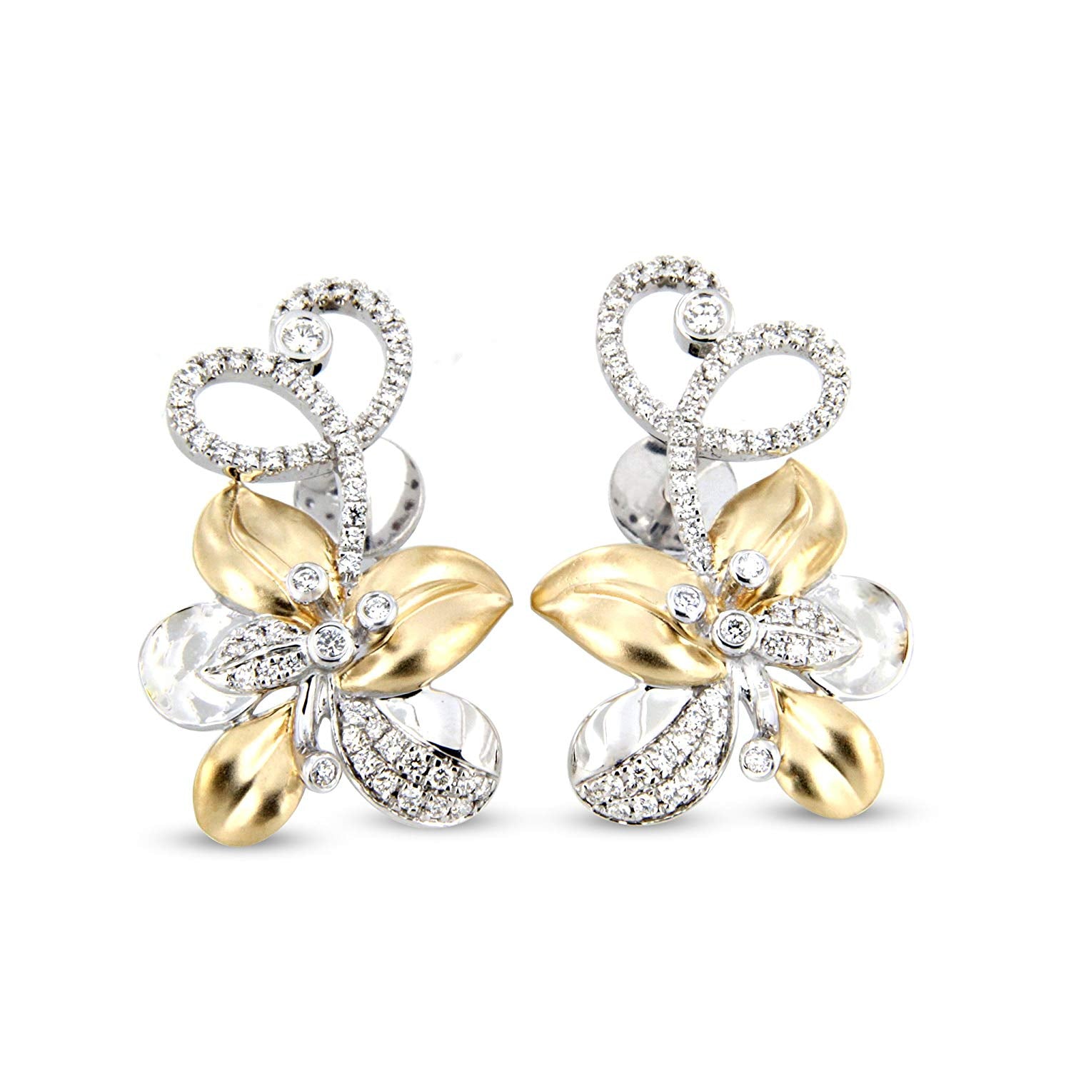 atjewels Women's White Diamond Floral Earrings in 18k Two Tone Gold Plated 925 Sterling Silver MOTHER'S DAY SPECIAL OFFER - atjewels.in