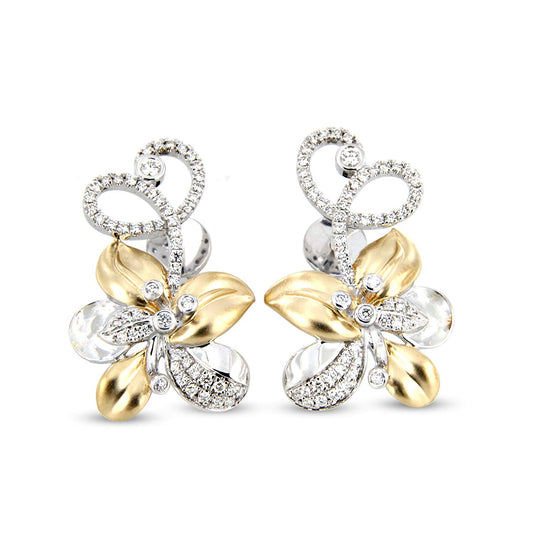 atjewels Women's White Diamond Floral Earrings in 18k Two Tone Gold Plated 925 Sterling Silver MOTHER'S DAY SPECIAL OFFER - atjewels.in