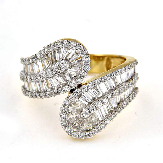 atjewels Bagutte & Round Cut Bypass Ring In 14k Yellow Gold On 925 Sterling Silver For Women MOTHER'S DAY SPECIAL OFFER - atjewels.in